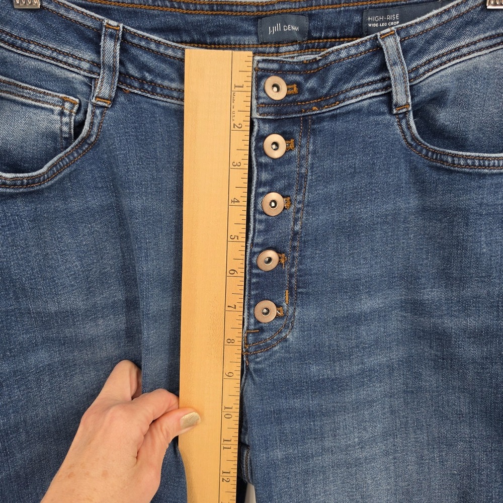 J. Jill Denim Wide Leg Crop Jeans Sz 14 Blue High Rise Button Fly Stretch Pocket - Picture 9 of 15
